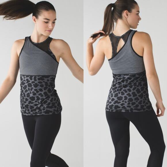 Lululemon Meshed Up 2-in-1Tank/Bra Mini Pop Stripe Heathered Slate Black Size 8 - Picture 1 of 16